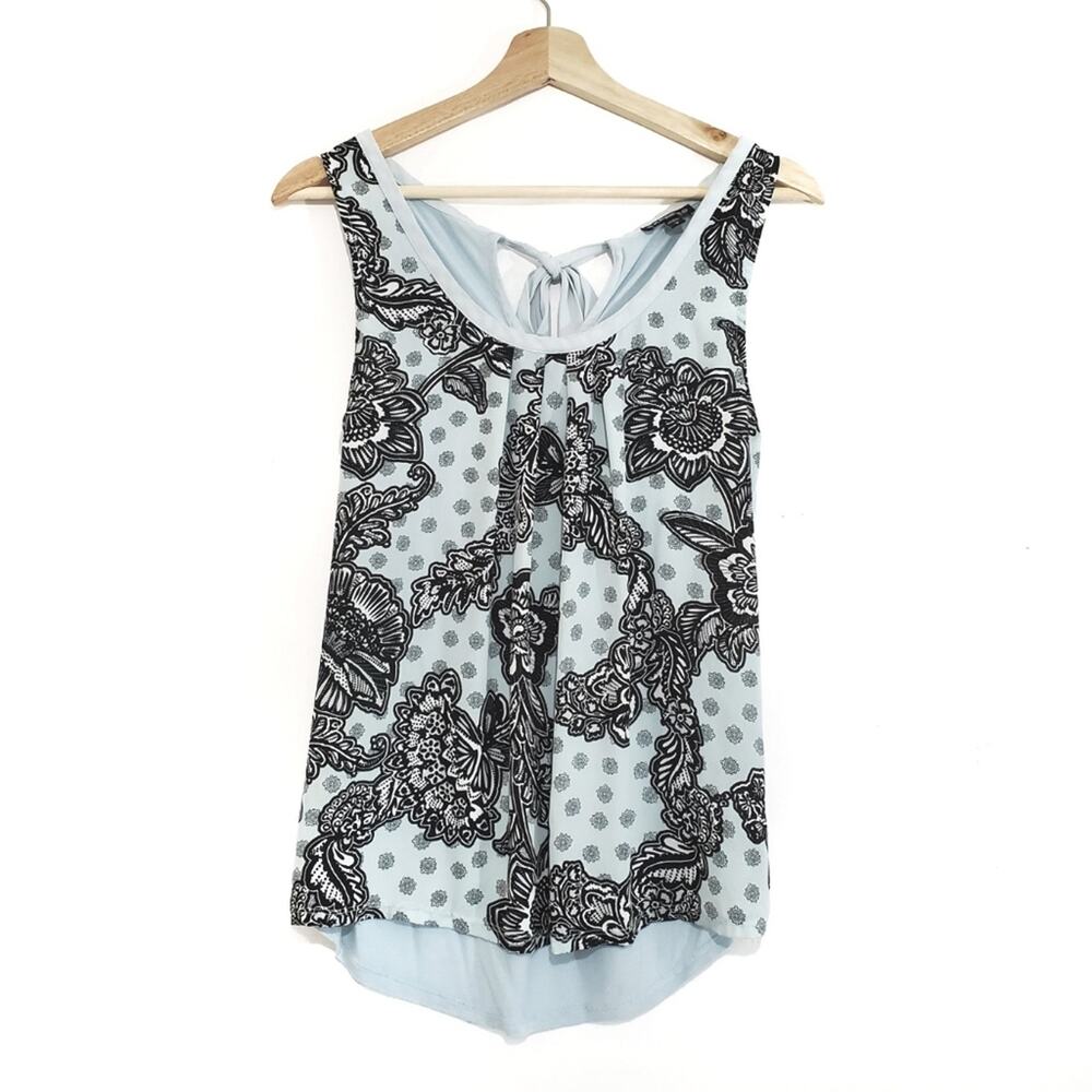 Express | Patterned Lightweight Keyhole Tie Back Sleeveless Blouse